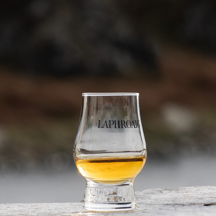 A dram filled with Laphroaig scotch