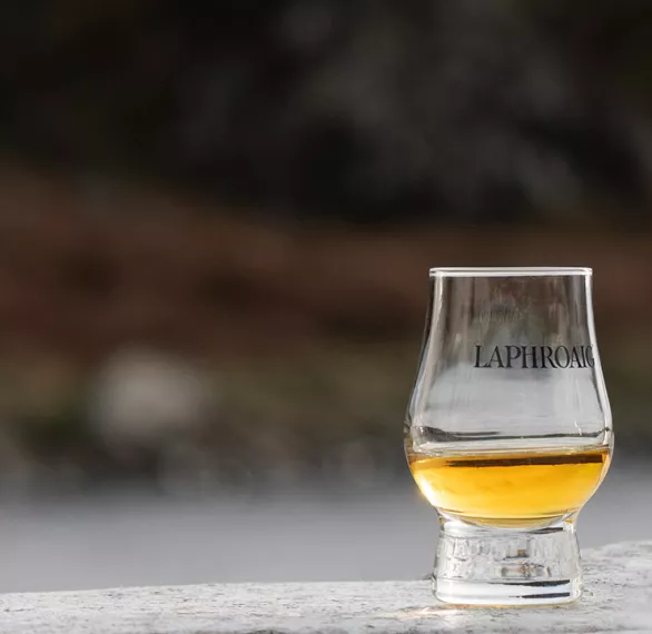 A dram filled with Laphroaig scotch