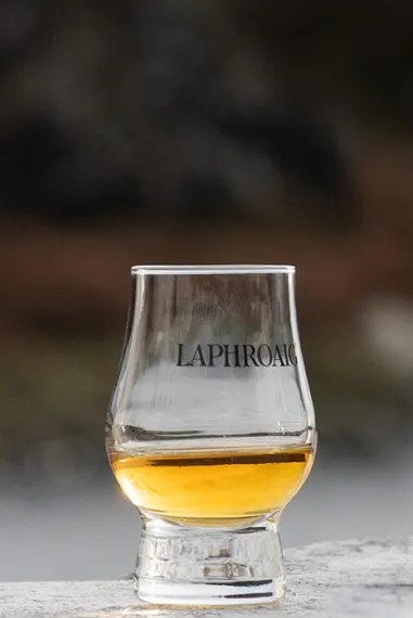 A dram filled with Laphroaig scotch