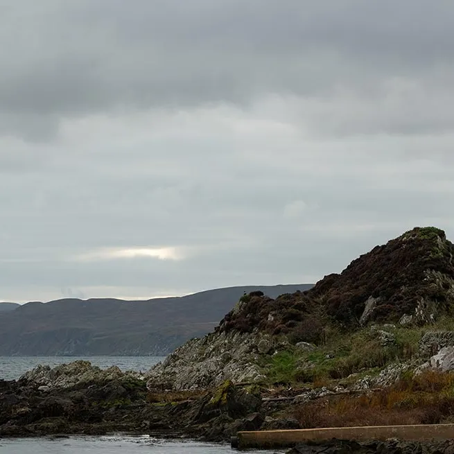 Isle of Islay whisky shore on a cloudy day