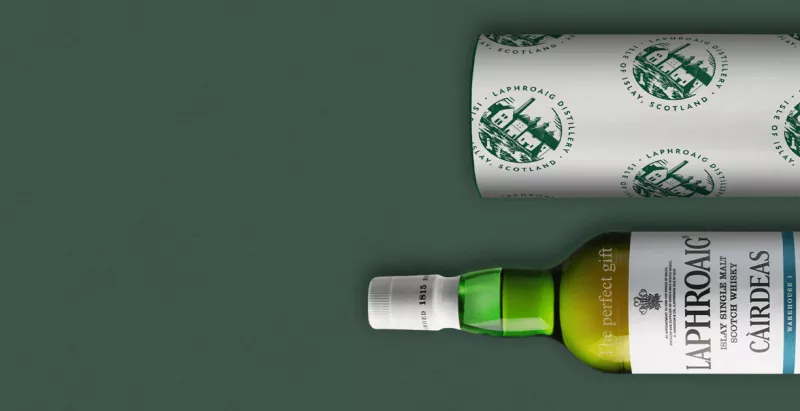 engraved and gift wrapped bottle of Laphroaig