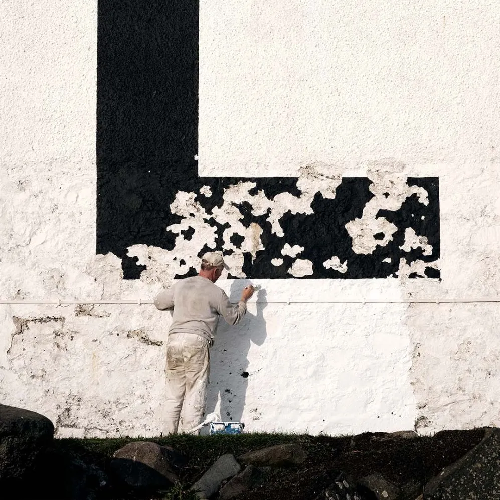 Laphroaig warehouse 1 Wall being painted
