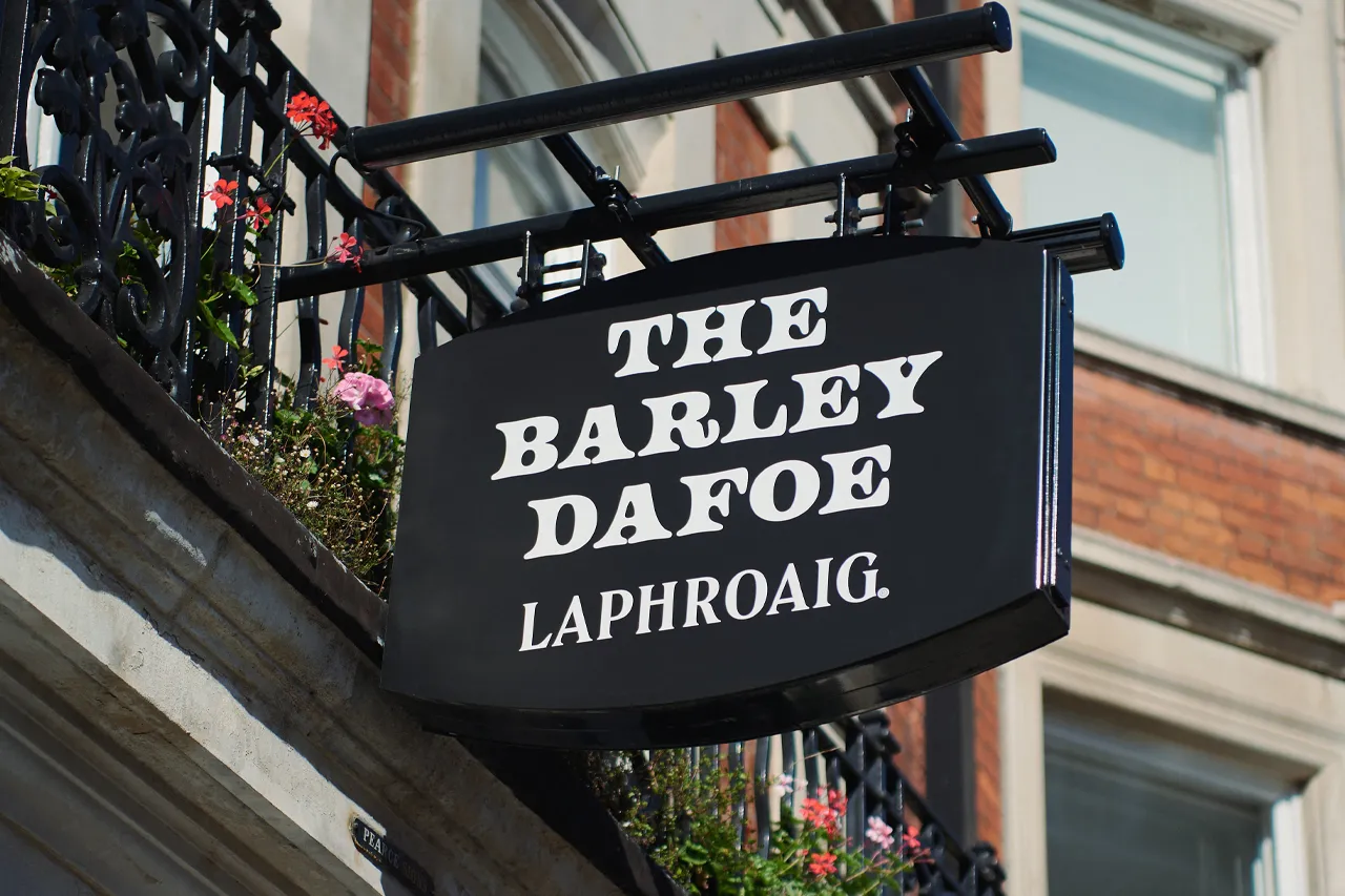 The Barley Dafoe pub sign at the Barley Mow Bar in London Mayfair
