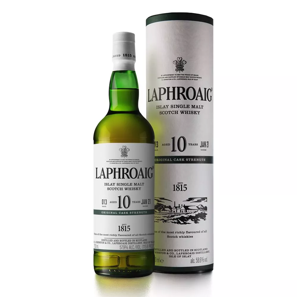 Laphroaig 10 Cask Strength with its packaging