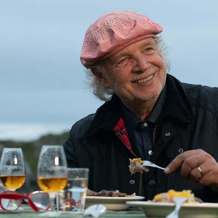 Laphroaig Taste Trailblazer Francis Mallmann wearing pink bunnet