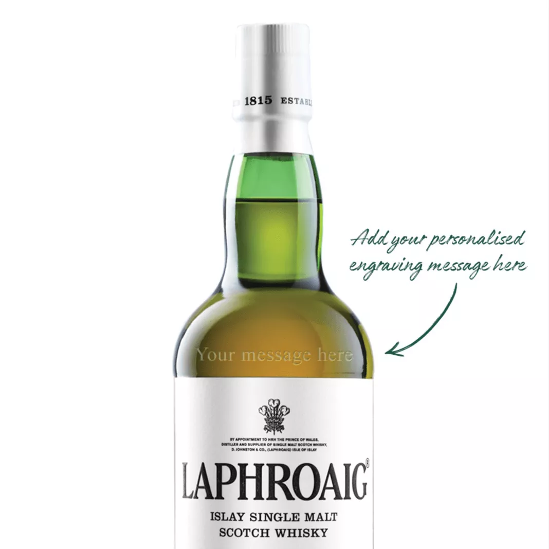 personalised engraving message on Laphroaig bottle