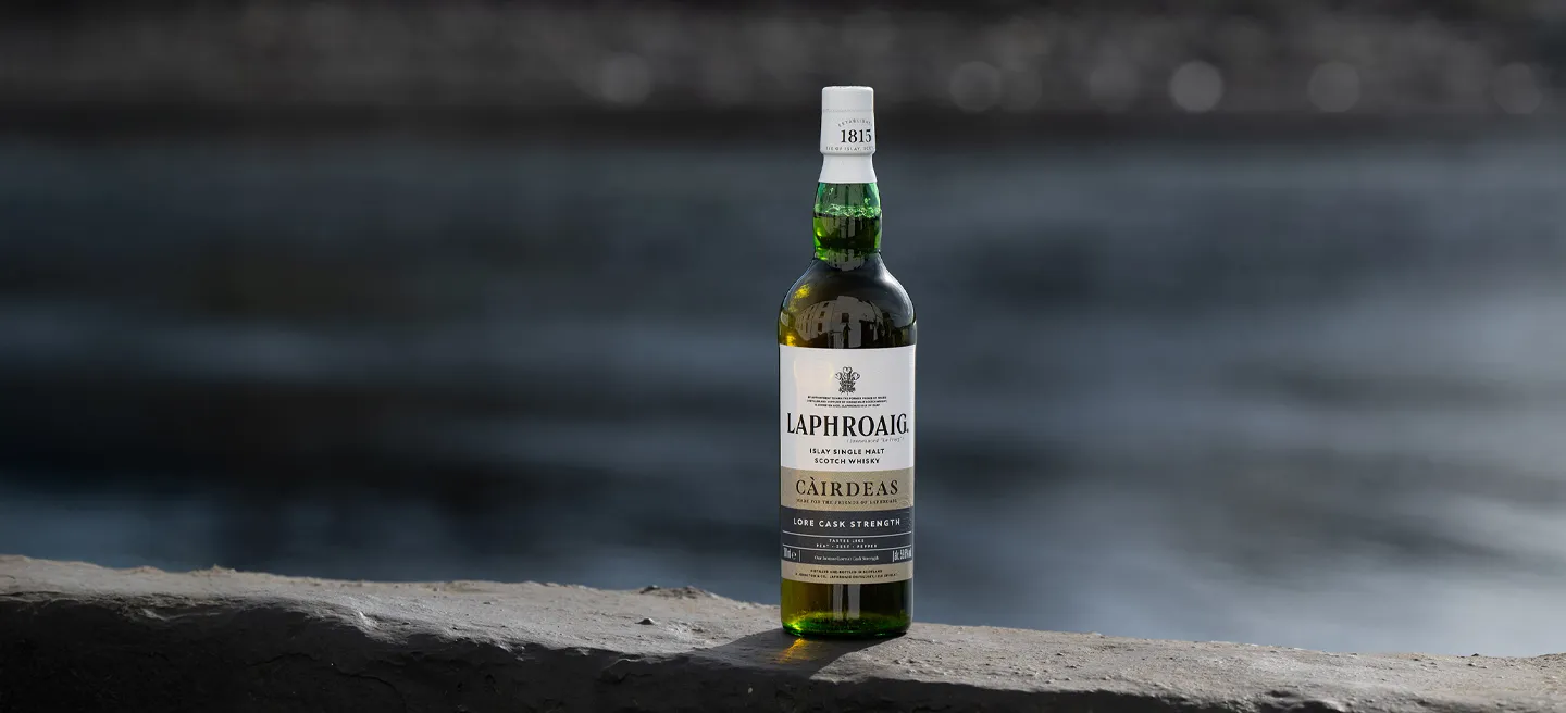 Cairdeas 2025 Bottle on Wall at Distillery