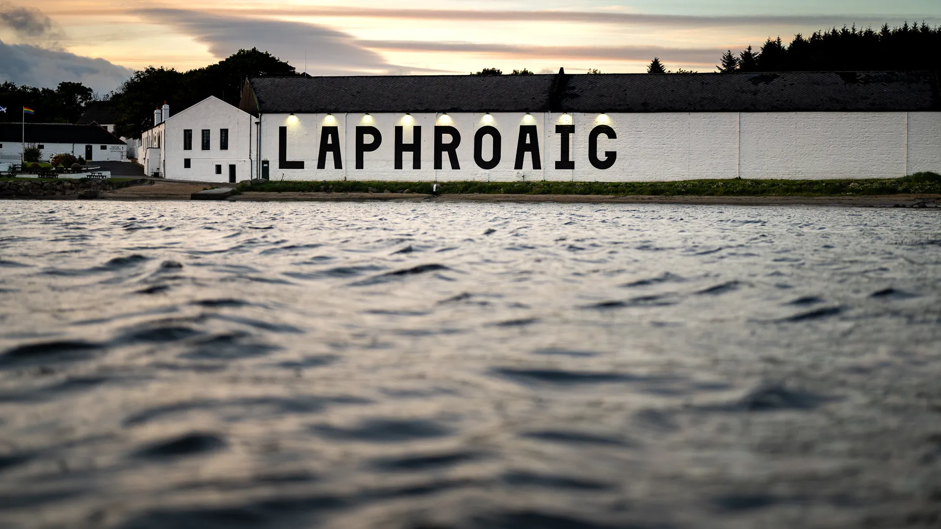 Laphroaig Distillery wall at sunset