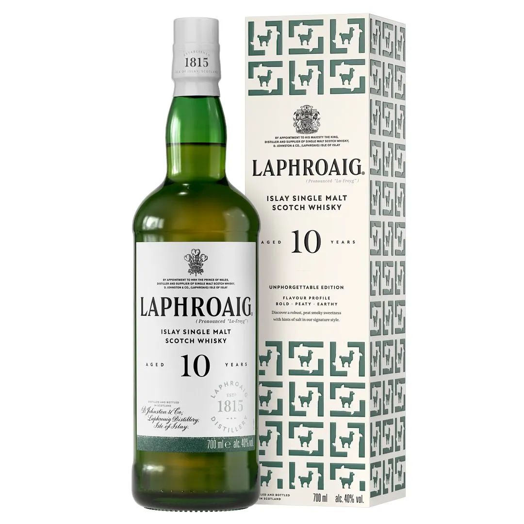 Unforgettable Edition 10 Year Old Laphroaig Bottle with Alpaca print box