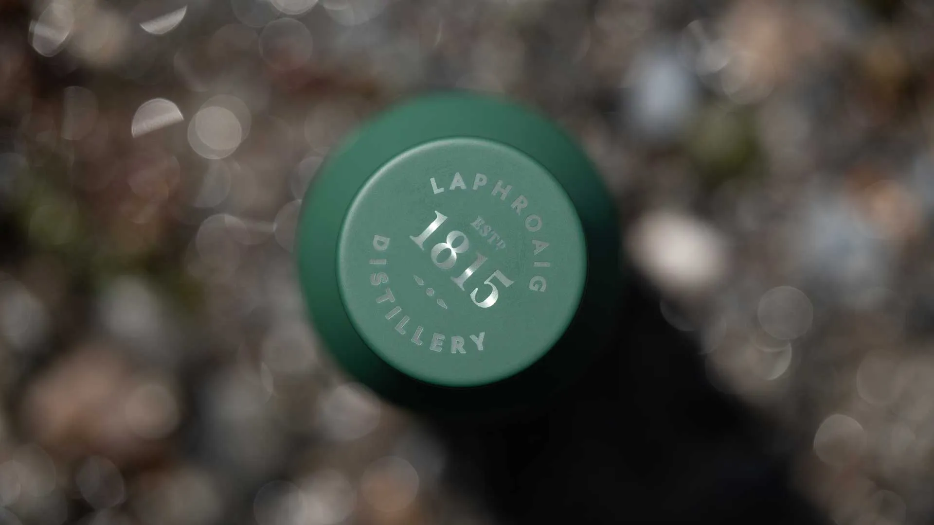 Top view of branding on Laphroaig water bottle 