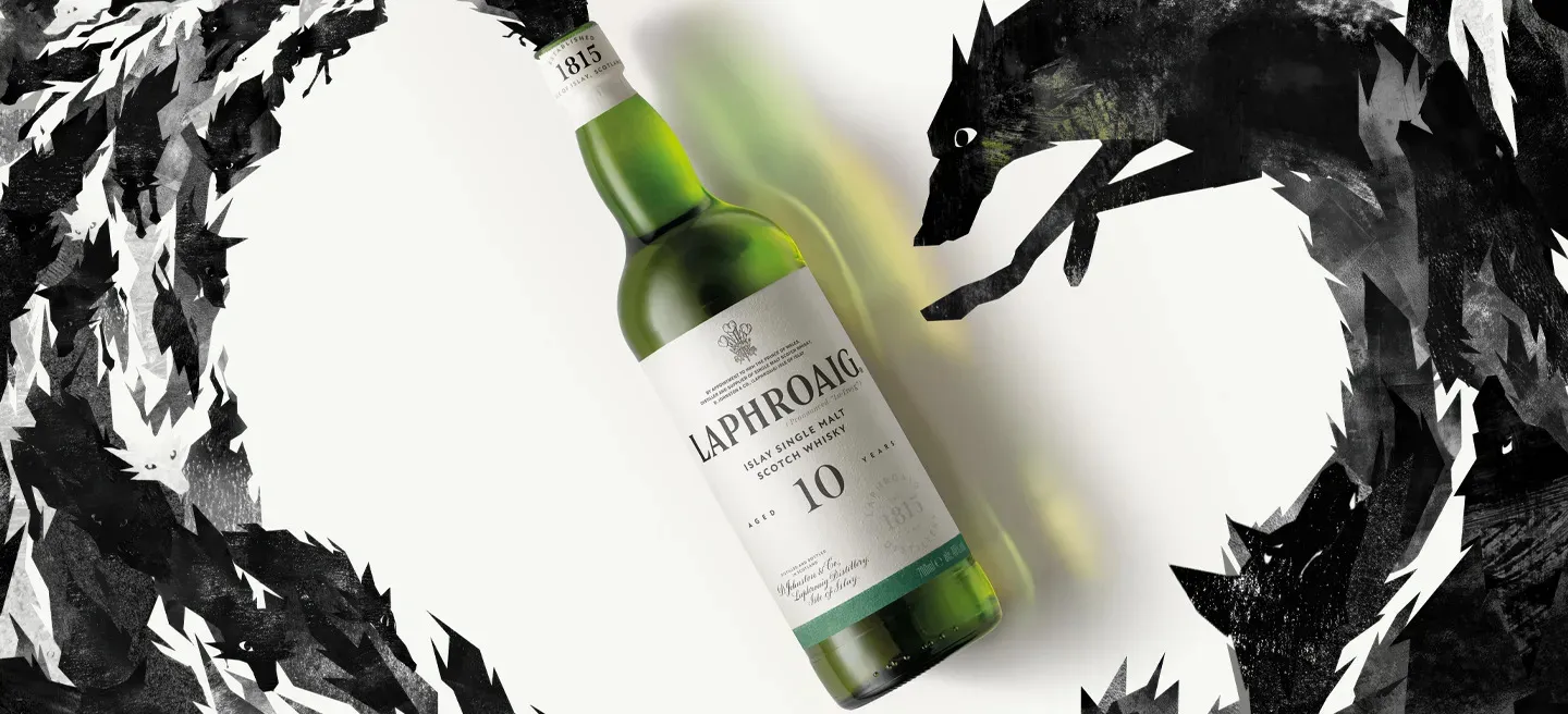 Single Malt Whisky Bottle Graphic Illustration Dramatic Composition Laphroaig