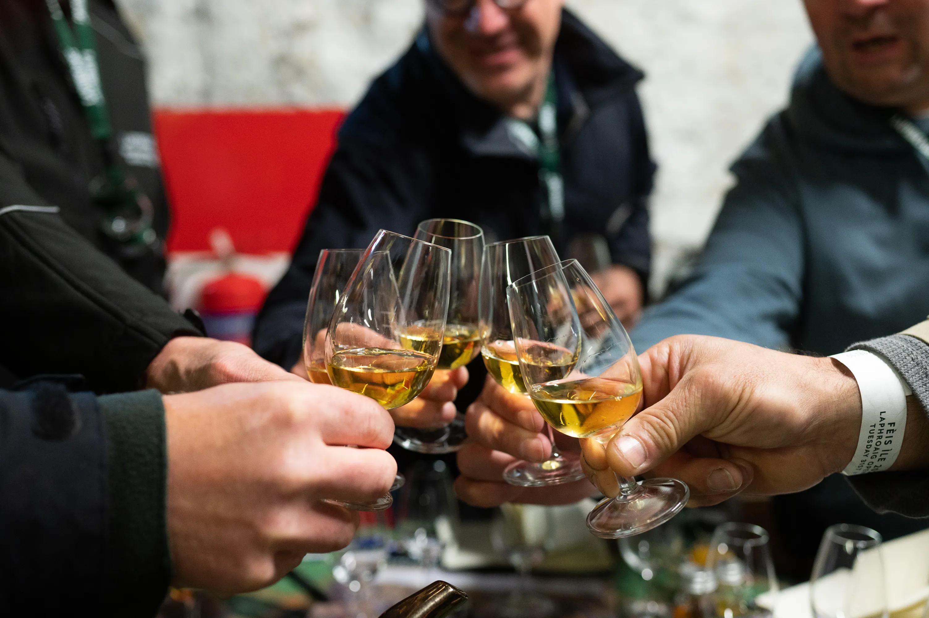 People cheering with glasses of wine